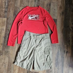 Nike Dri-Fit Red Long-Sleeve Shirt & Khaki Cargo Shorts Size Boy's M Set